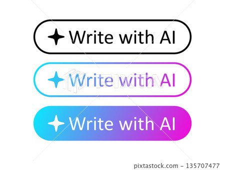 Write with AI button. AI creative stamp. Artificial intelligence symbol. Gradient blue purple digital AI robot sign. Magic star smart assistant. Vector illustration isolated on white background Write with AI button. AI creative stamp. Artificial intelligence symbol. Gradient blue purple digital AI robot sign. Magic star smart assistant. Vector illustration isolated on white background 135707477