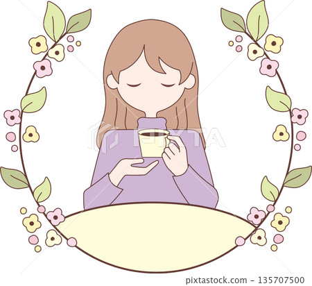 A woman drinking coffee 135707500