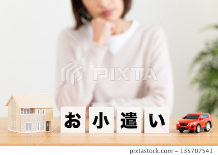 Middle-aged woman worried about pocket money block Middle-aged woman worried about pocket money block 135707541