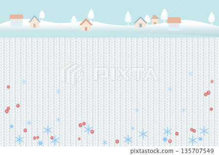 雪景，房屋和樹木，針織背景插圖 135707549