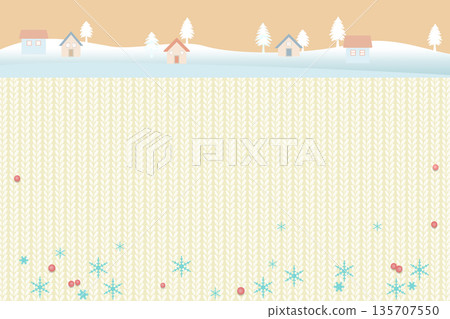 雪景，房屋和樹木，針織背景插圖 135707550