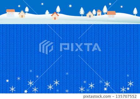 雪景，房屋和樹木，針織背景插圖 135707552