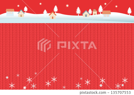 雪景，房屋和樹木，針織背景插圖 135707553