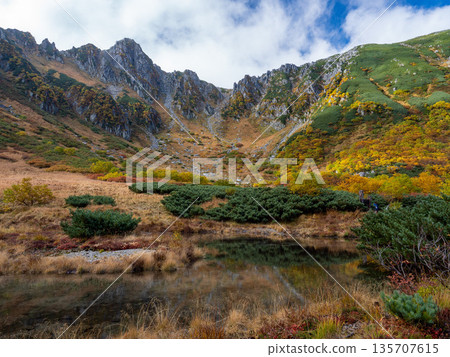 The Central Alps Ropeway bathed in autumn leaves 135707615