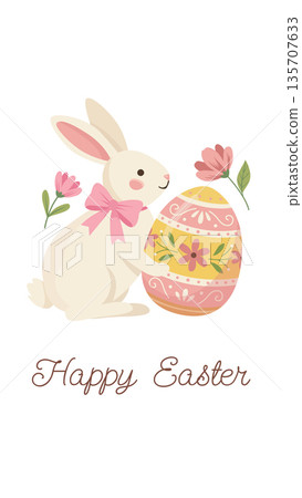 Happy Easter vertical background for stories and reels. Cute bunny holding big egg vector card Happy Easter vertical background for stories and reels. Cute bunny holding big egg vector card 135707633