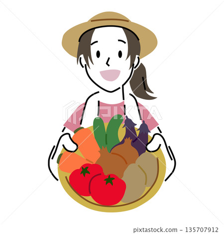 A woman holding vegetables with a simple touch A woman holding vegetables with a simple touch 135707912