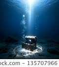 A treasure chest containing a shining black diamond sunk in the deep sea 135707966