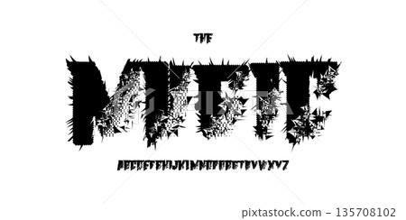 Rough Rock Font Logo Alphabet Uneven Letter Set Horror Typography, Sharp Psycho Typographic Design for Punk Music Title Text, Typo Poster Headline, Grunge Hand Written Crooked Fonts. Vector Typeface 135708102