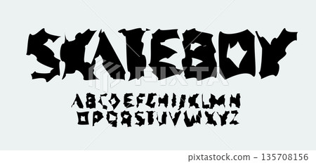 Rough Font Logo Alphabet Uneven Letter Set Horror Typography, Sharp Psycho Typographic Design for Punk Music Title Text, Typo Poster Headline, Grunge Hand Written Crooked Fonts. Vector Typeface 135708156