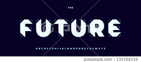 Thick Techno Font Logo Alphabet Blocky Geometric Shapes Letter Set Modern Typography, Heavy Typographic Design for Futuristic Title, Sci-fi Poster Headline, Cyber Tech Large Fonts. Vector Typeface Thick Techno Font Logo Alphabet Blocky Geometric Shapes Letter Set Modern Typography, Heavy Typographic Design for Futuristic Title, Sci-fi Poster Headline, Cyber Tech Large Fonts. Vector Typeface 135708159