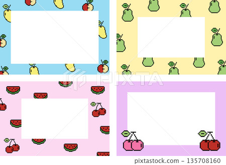 Pixel fruit frame set with mango, cherry, apple, pear, watermelon for fruity polaroid photo, rectangle ad template, poster, decoration, notepad, sticky note, memo, paper design, book cover Pixel fruit frame set with mango, cherry, apple, pear, watermelon for fruity polaroid photo, rectangle ad template, poster, decoration, notepad, sticky note, memo, paper design, book cover 135708160