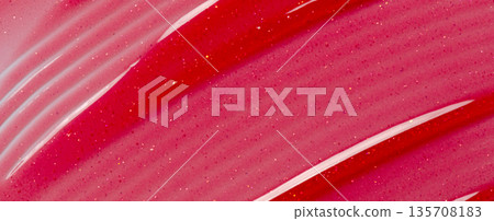 Lip oil, liquid red lipstick. Cosmetic product for lip moisturizing. 135708183