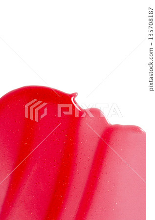 Lip oil, liquid red lipstick. Cosmetic product for lip moisturizing. Copy space 135708187
