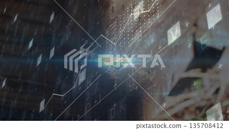Showing small twig sprouting from crack on weathered exterior building wall, with digital graphics Showing small twig sprouting from crack on weathered exterior building wall, with digital graphics 135708412