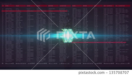 Pulsing cyan-green data waveform animating dashboard, with red scanning line, columns and labels Pulsing cyan-green data waveform animating dashboard, with red scanning line, columns and labels 135708707