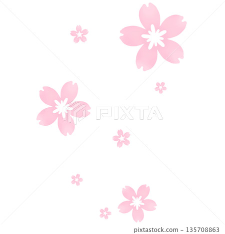 一幅描繪眾多淡粉紅色櫻花盛開的插圖。 135708863