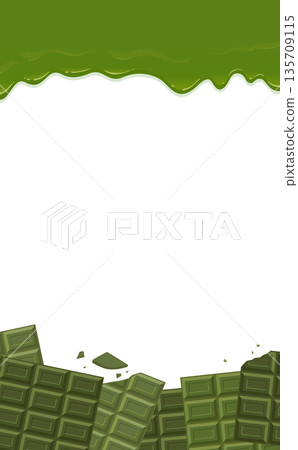 融化的抹茶巧克力和巧克力棒框架_垂直版 融化的抹茶巧克力和巧克力棒框架_垂直版 135709115