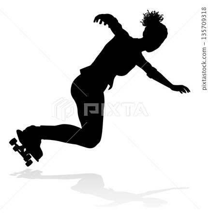 Woman Silhouette Female Skateboarder Girl Woman Silhouette Female Skateboarder Girl 135709318