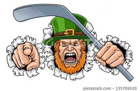 Leprechaun Celtic Irish Ice Hockey Sports Mascot Leprechaun Celtic Irish Ice Hockey Sports Mascot 135709320