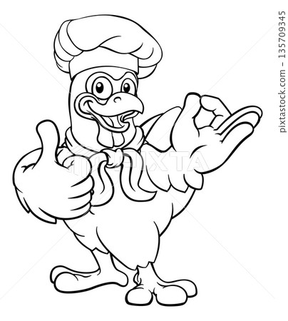 Chicken Chef Cartoon Rooster Cockerel Bird Mascot 135709345