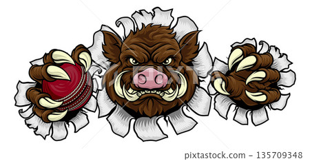 Boar Wild Hog Razorback Warthog Pig Cricket Mascot Boar Wild Hog Razorback Warthog Pig Cricket Mascot 135709348