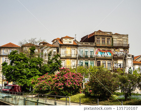 Praca de Carlos Alberto square with ornate cobblestone design at Porto, Portugal 135710107