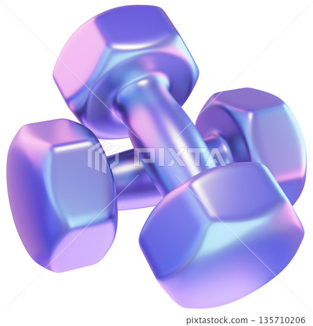 Two Holographic Fitness Dumbbells Isolated on Transparent Background 135710206