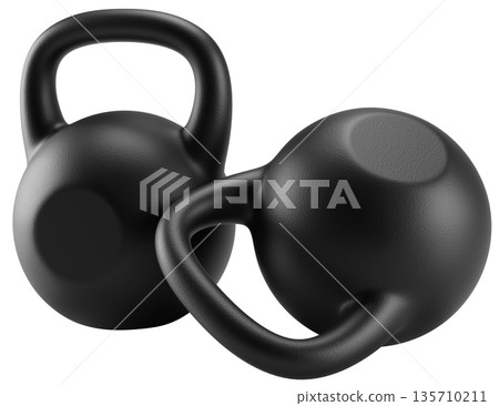 Two Black Kettlebells Isolated on Transparent Background 135710211