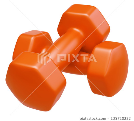 Two Orange Fitness Dumbbells Perspective View Two Orange Fitness Dumbbells Perspective View 135710222