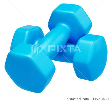Two Blue Fitness Dumbbells Perspective View Two Blue Fitness Dumbbells Perspective View 135710225