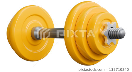 Adjustable Dumbbell with Yellow Weight Plates And Chrome Bar Perspective View 135710240