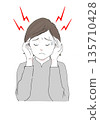 Illustration material: headache, woman suffering from headache 135710428