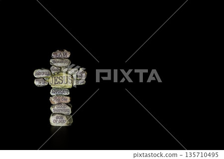 Stone Block Cross On Black Background Stone Block Cross On Black Background 135710495