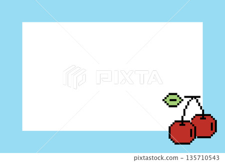 Pixel fruit frame with red cherry for fruity polaroid photo, rectangle ad template, poster, decoration, notepad, sticky note, memo, paper design, book cover, pastel banner, vegan print, border Pixel fruit frame with red cherry for fruity polaroid photo, rectangle ad template, poster, decoration, notepad, sticky note, memo, paper design, book cover, pastel banner, vegan print, border 135710543