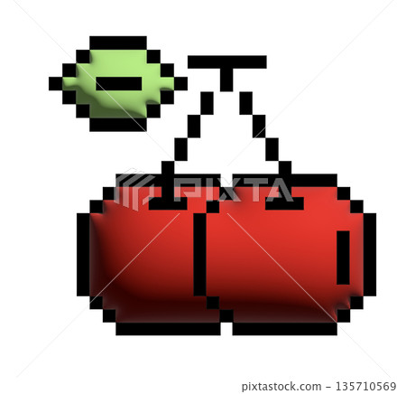 3d pixel art illustration of inflated red cherry for decoration, food, grocery shopping, cartoon, supermarket, print, nature, garden, healthy ingredients, cook book, smoothie, organic fruit, summer 135710569