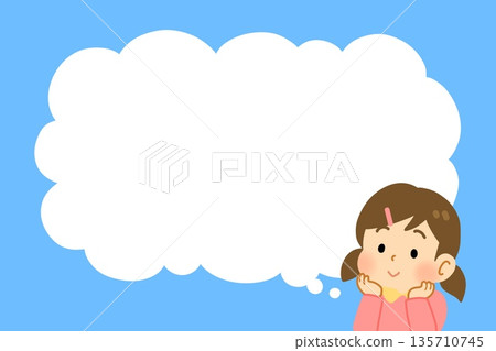 一幅描繪女孩沉思的插圖，留有空白區域。 135710745