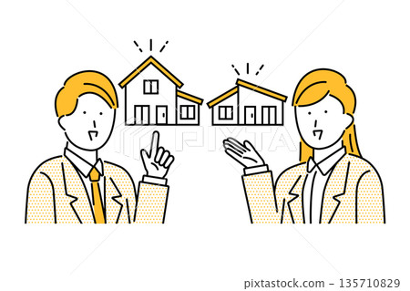 Businessman and businesswoman pointing at a house 135710829