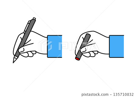 一組圖標,描繪了一個人用筆或印章簽署合約或申請的手勢。 一組圖標,描繪了一個人用筆或印章簽署合約或申請的手勢。 135710832