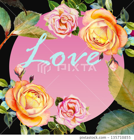 Painting watercolor illustration, postcard love flower of roses beauty. Painting watercolor illustration, postcard love flower of roses beauty. 135710855