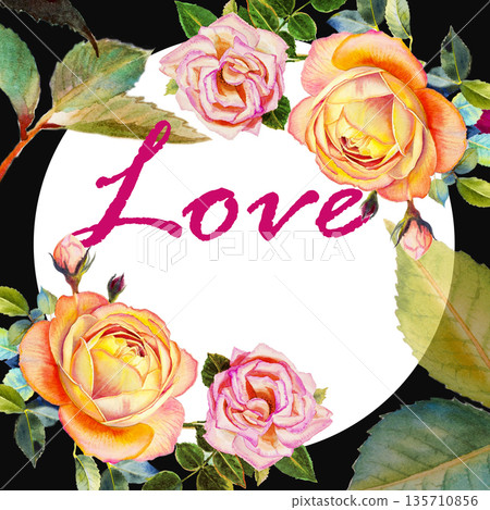 Painting watercolor illustration, postcard love flower of roses beauty. 135710856
