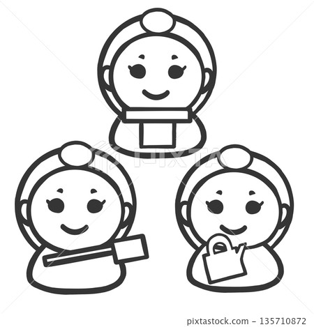 Cute line drawing illustration of three court ladies celebrating Hinamatsuri Cute line drawing illustration of three court ladies celebrating Hinamatsuri 135710872