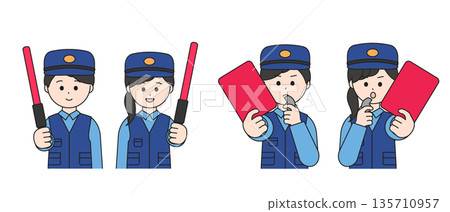 一組描繪當地警察巡邏和打擊犯罪的男女警員的插圖 一組描繪當地警察巡邏和打擊犯罪的男女警員的插圖 135710957