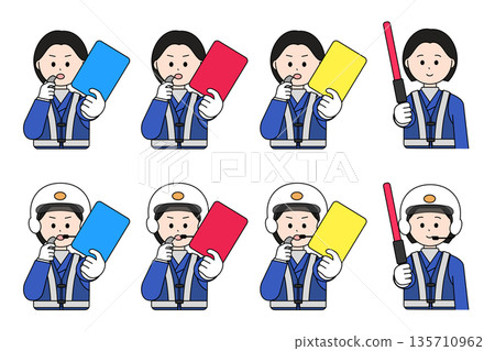 Female traffic police officer upper body cute illustration set Female traffic police officer upper body cute illustration set 135710962