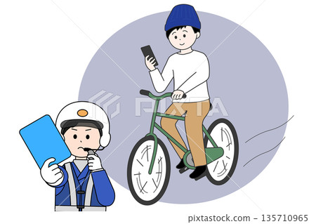 一名警察開了罰單給一名騎自行車時低頭看手機的男子。 一名警察開了罰單給一名騎自行車時低頭看手機的男子。 135710965