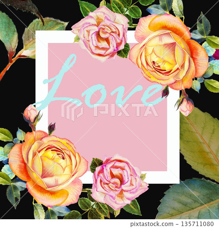 Painting watercolor illustration, postcard love flower of roses beauty. Painting watercolor illustration, postcard love flower of roses beauty. 135711080