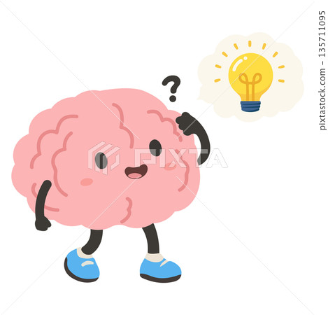 Cartoon Brain Character With Lightbulb Idea Cartoon Brain Character With Lightbulb Idea 135711095
