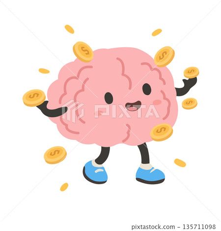 Cute Brain Character With Coins 135711098