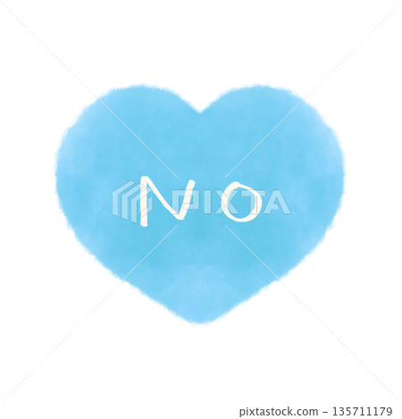 Simple watercolor illustration of a heart mark with the word NO in blue Simple watercolor illustration of a heart mark with the word NO in blue 135711179