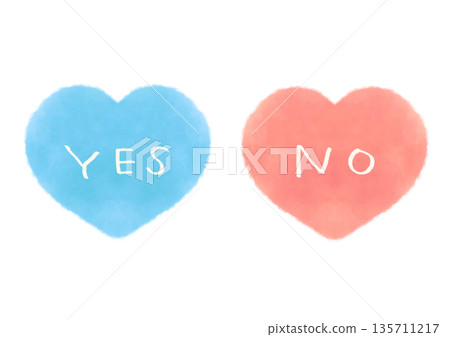 YES NO lettering and simple heart symbol watercolor illustration set 135711217