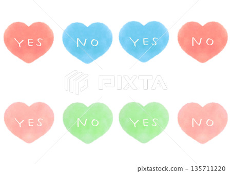 YES NO lettering and simple heart symbol watercolor illustration set YES NO lettering and simple heart symbol watercolor illustration set 135711220